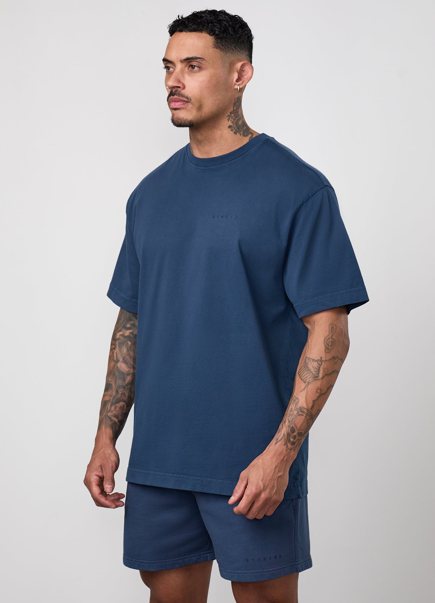 Gym King World Distressed Graphic Washed Tee - Rich Blue