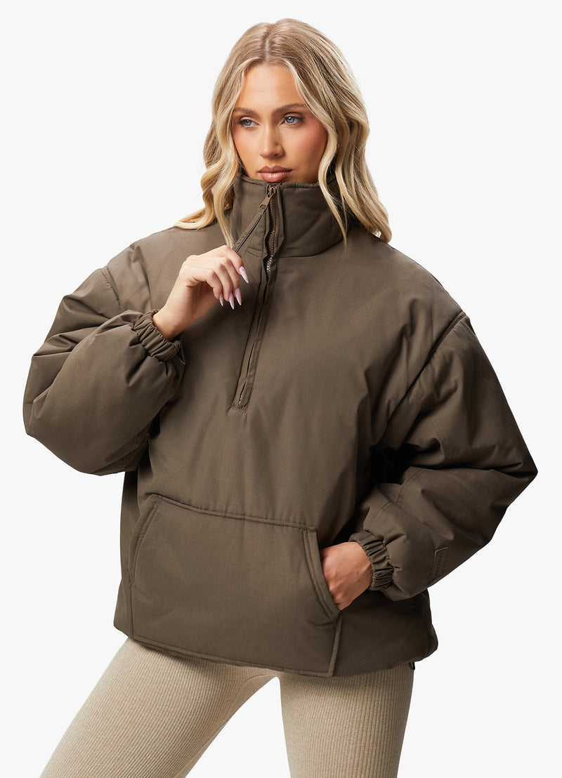 Gym King Woven 1/4 Zip Overjacket - Dusted Mocha