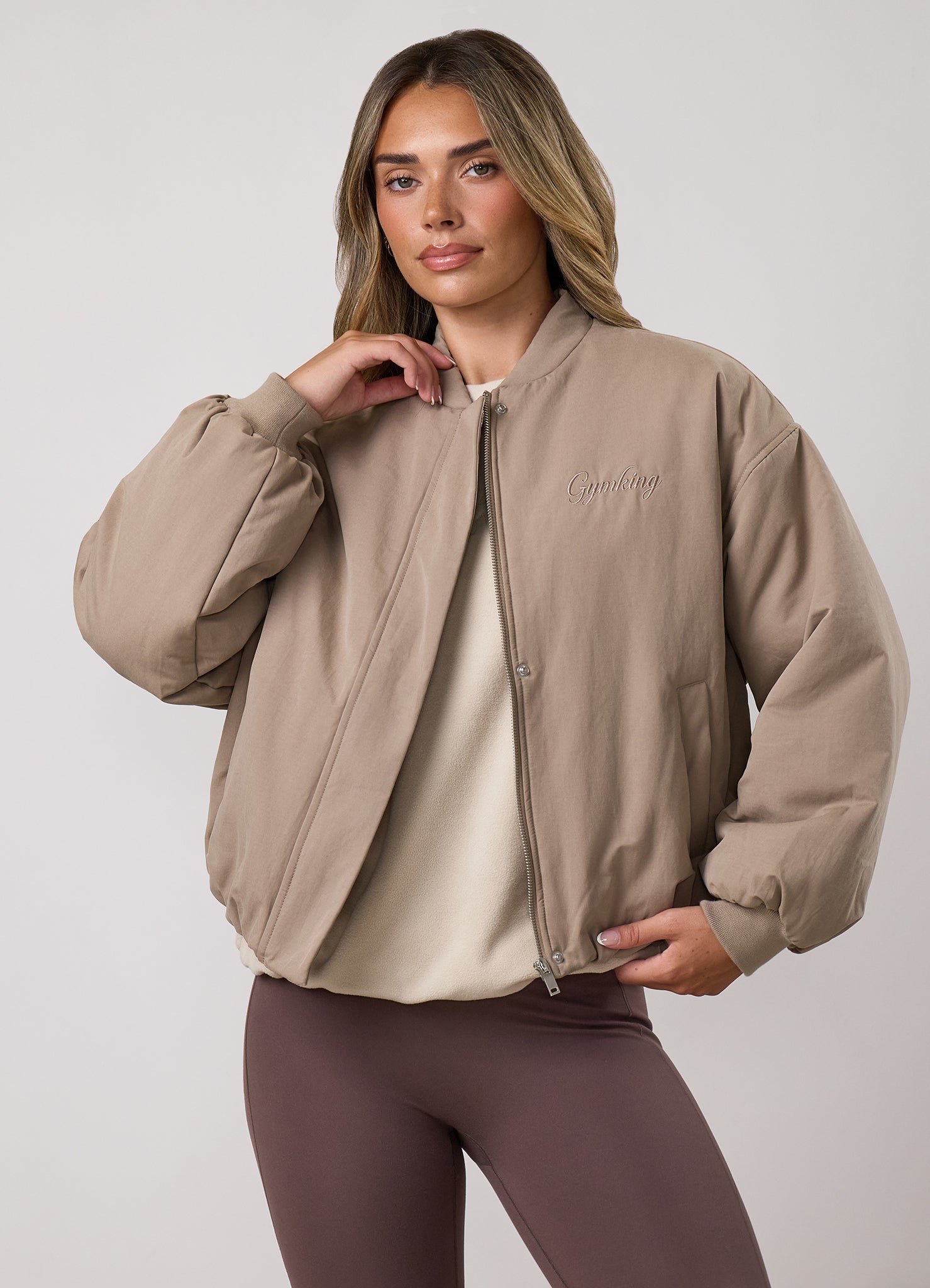 Gym King Woven Puffer Bomber Jacket - Warm Shadow
