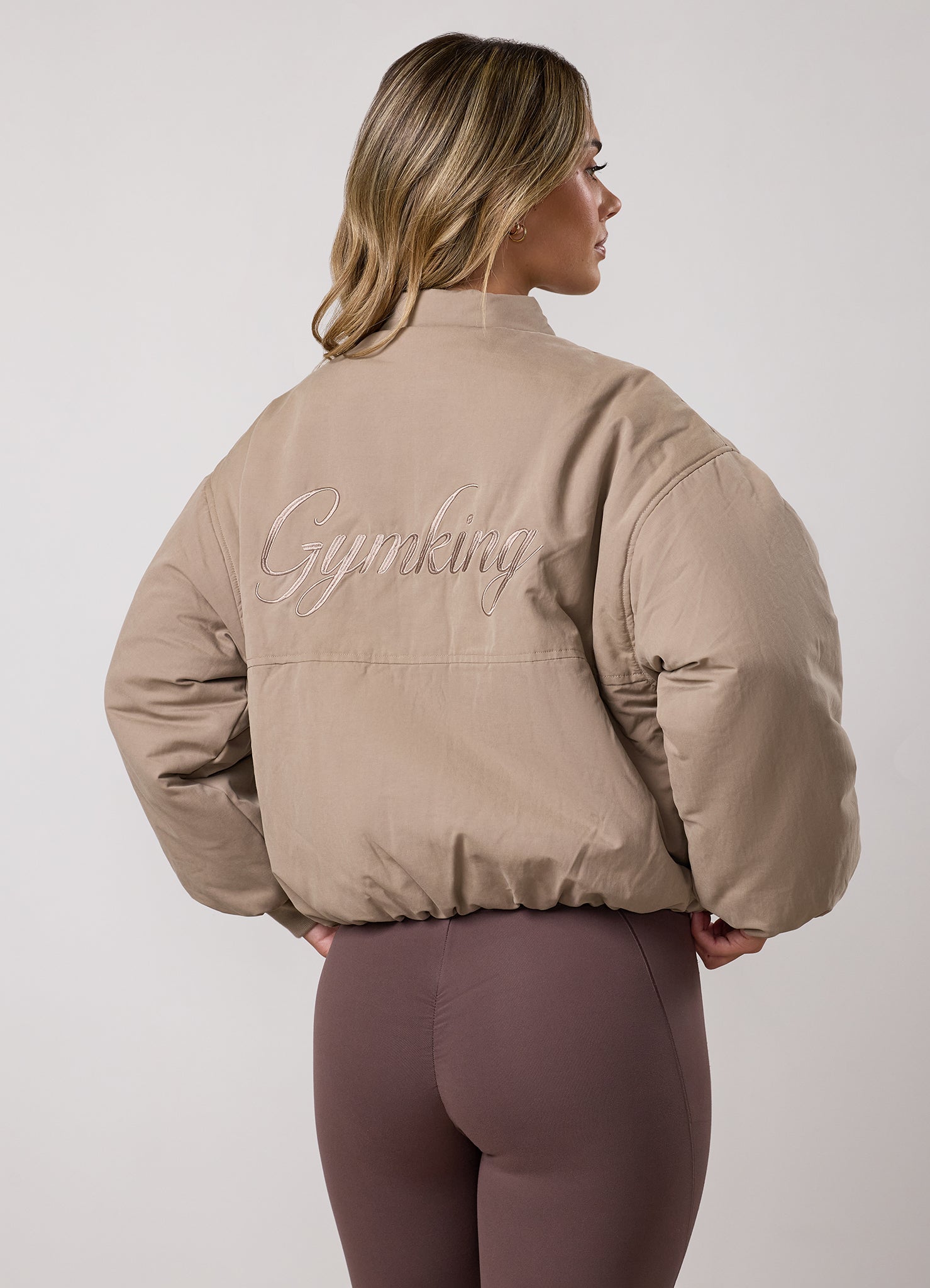 Gym King Woven Puffer Bomber Jacket - Warm Shadow