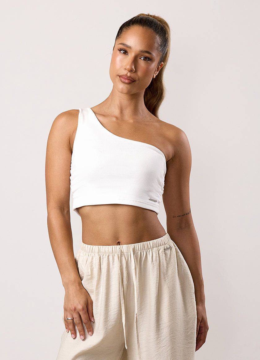 Gym King Rib Asymmetric Vest - Cream