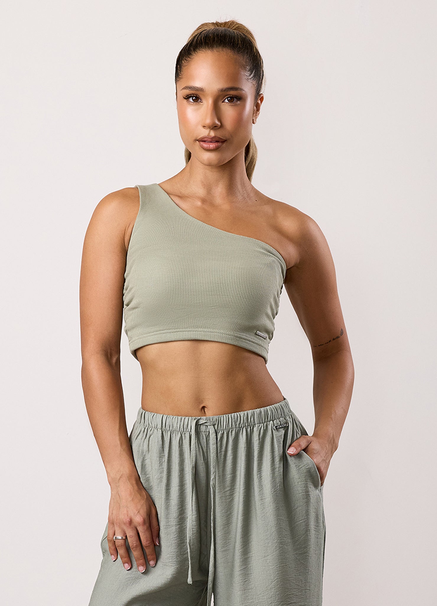 Gym King Asymmetric Crop - Dusky Sage