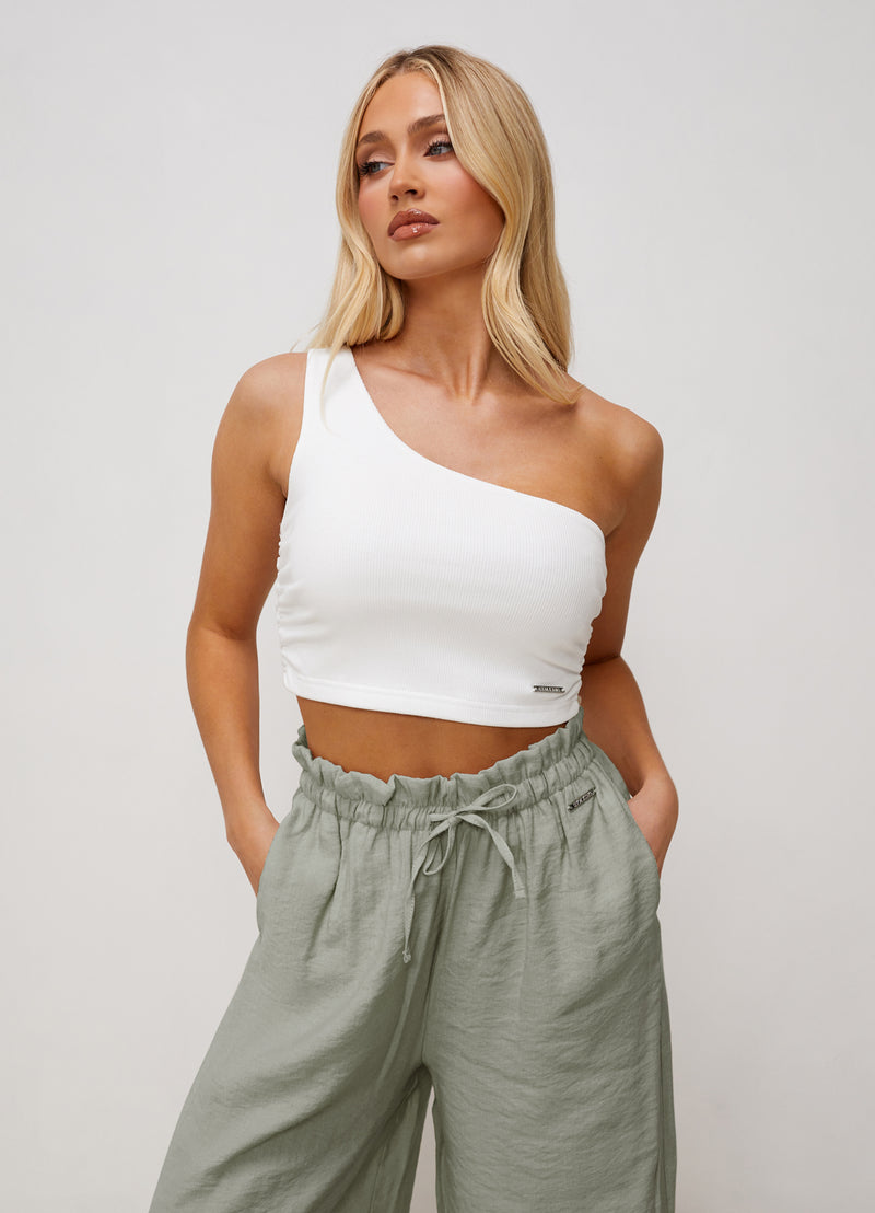 Gym King Asymmetric Crop - White