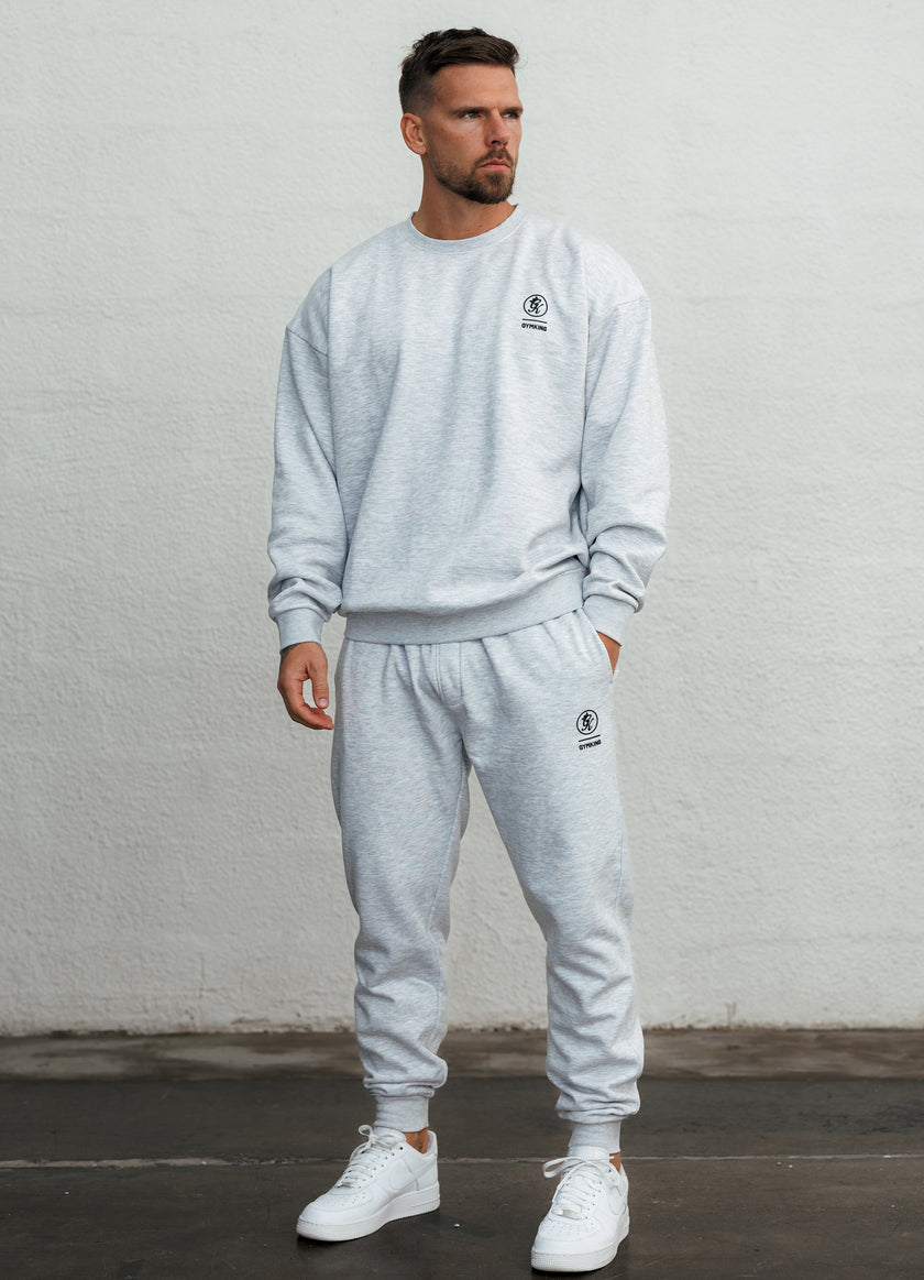 Gym King Aventus Fleece Crew Tracksuit - Snow Marl