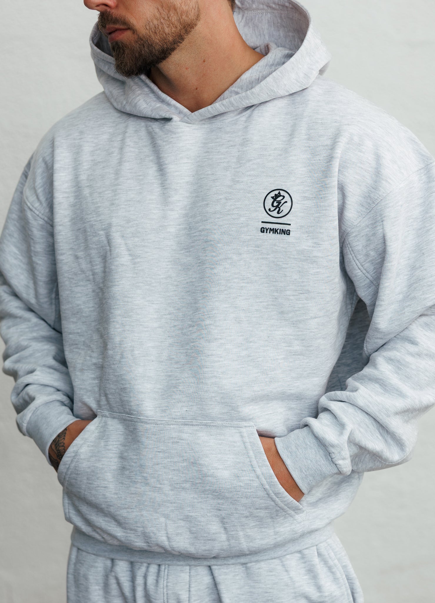 Gym King Aventus Fleece Hood - Snow Marl