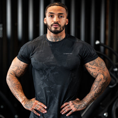 Gym King Debossed Short Sleeve Tee Black front view men’s t-shirt
