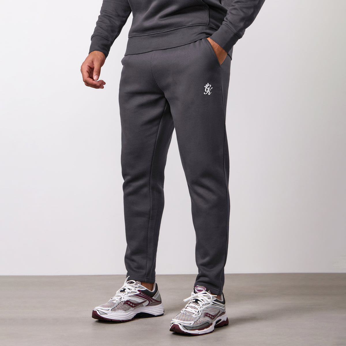 Gym King Joggingbroek van fleece met band - donker tin