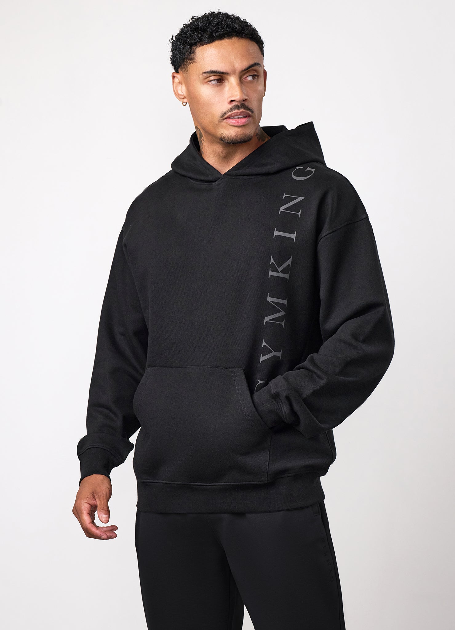Gym King Text Logo Loopback Hoodie - Black
