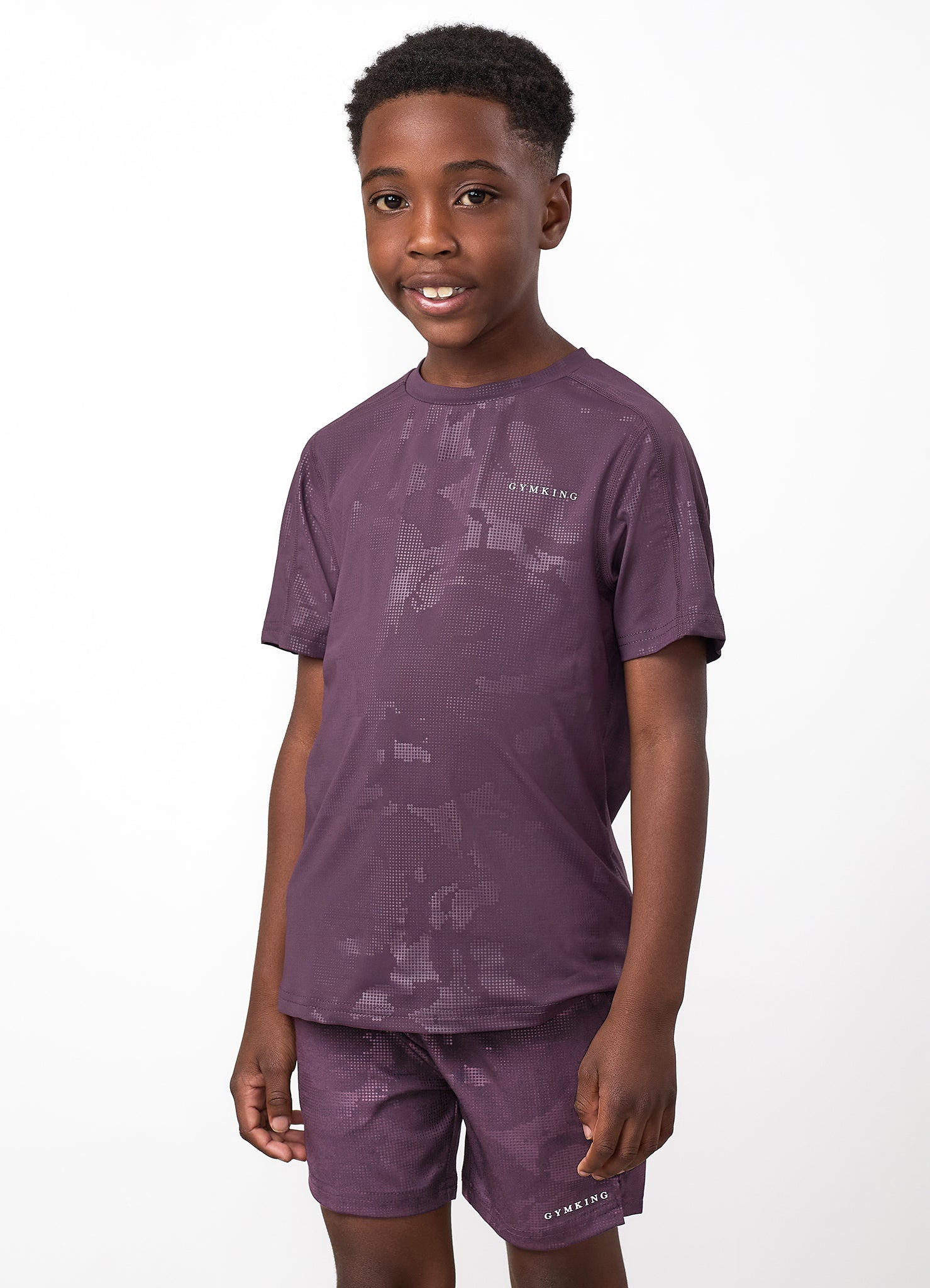 Gym King Older Kids Debossed Camo T-Shirt - Dark Plum