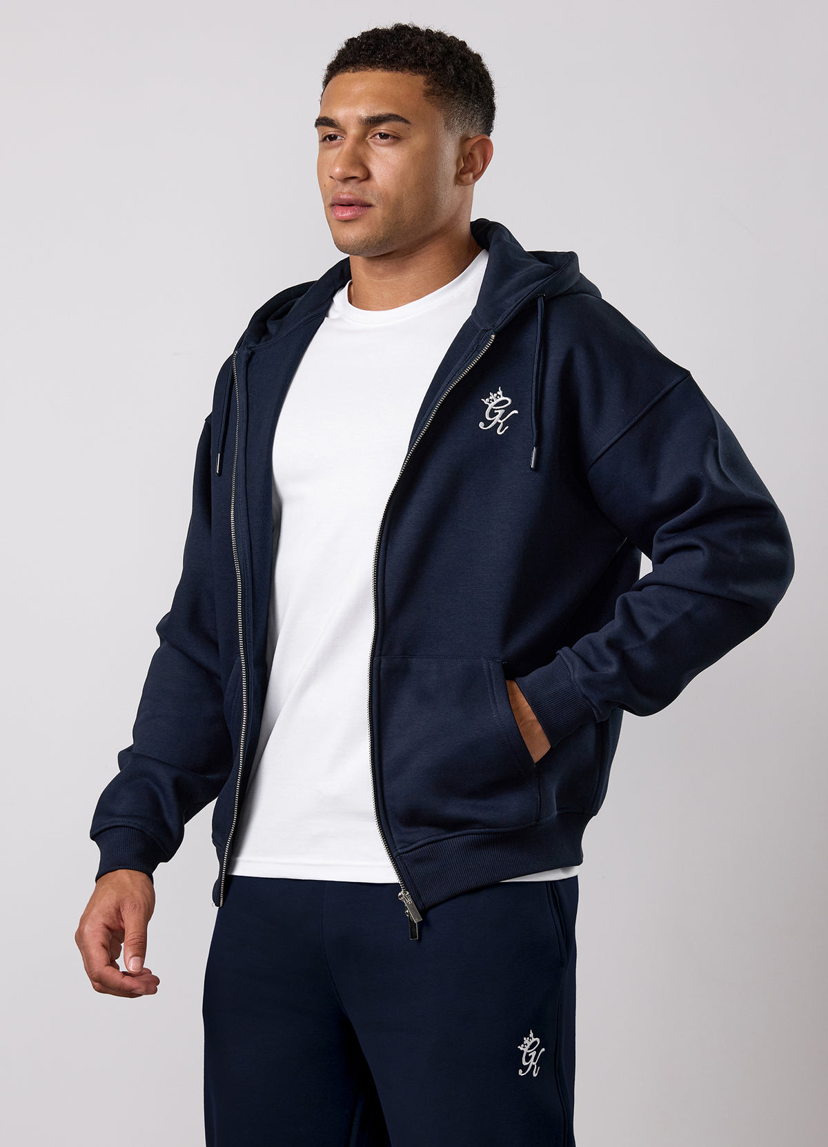 Gym King Fundamental Linear FZ Hoodie - Navy