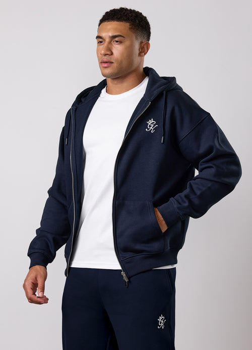 Gym King Fundamental Linear FZ Hoodie - Navy