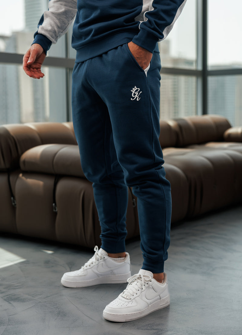 Gym King Contrast Panel Crew Tracksuit - Moonlight Blue/Snow Marl