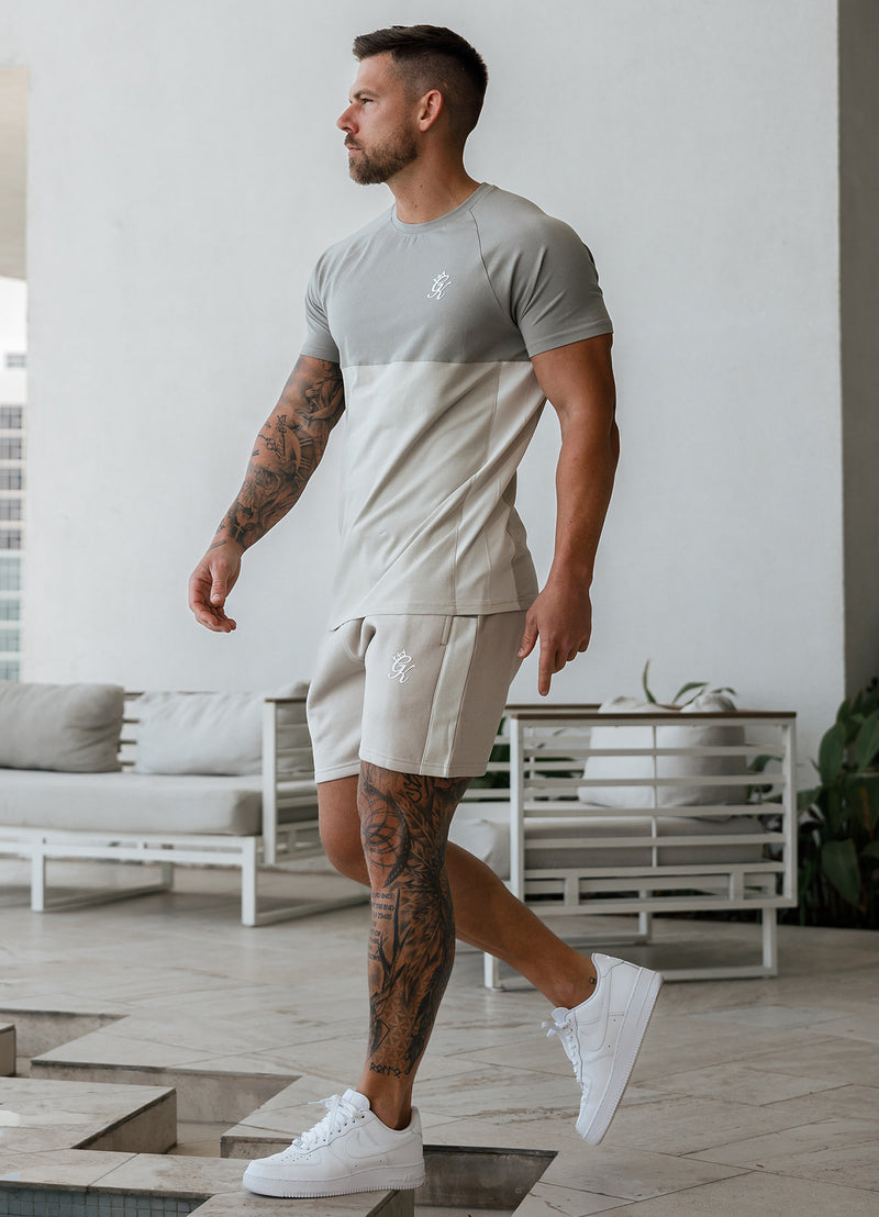 Gym King Contrast Panel Jersey Tee - Light Stone/Taupe/White