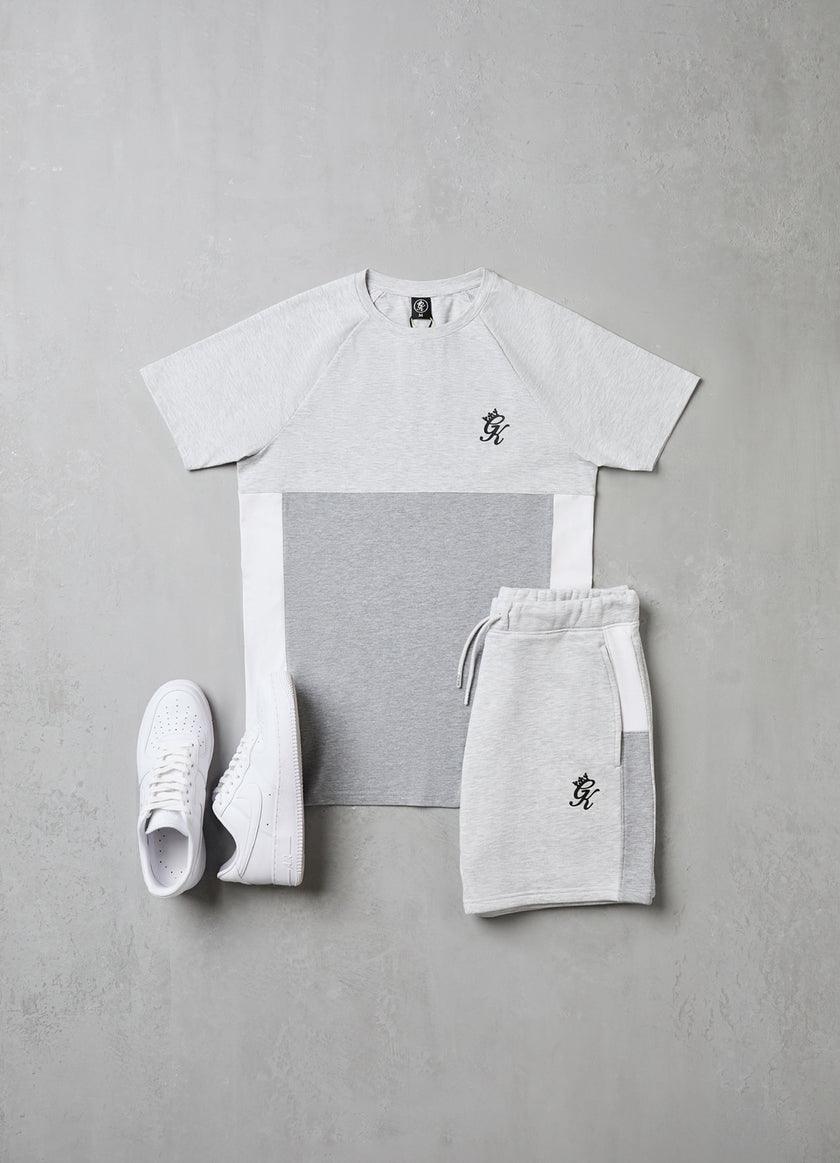 Gym King Contrast Panel Jersey Tee - Snow Marl/Light Grey/White