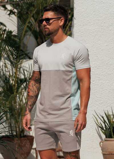 Gym King Contrast Panel Jersey Tee - Urban Grey/Light Grey/Mint