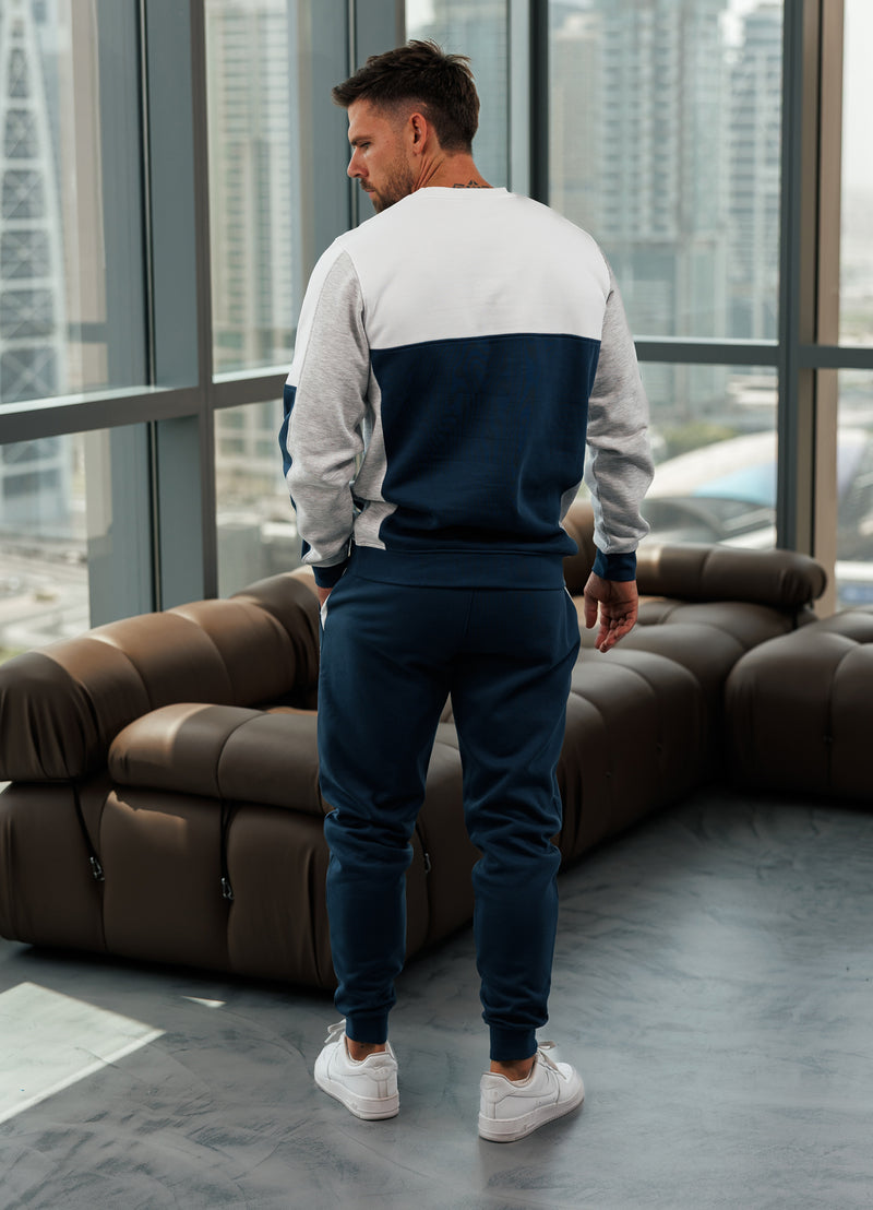 Gym King Contrast Panel Crew Tracksuit - Moonlight Blue/Snow Marl