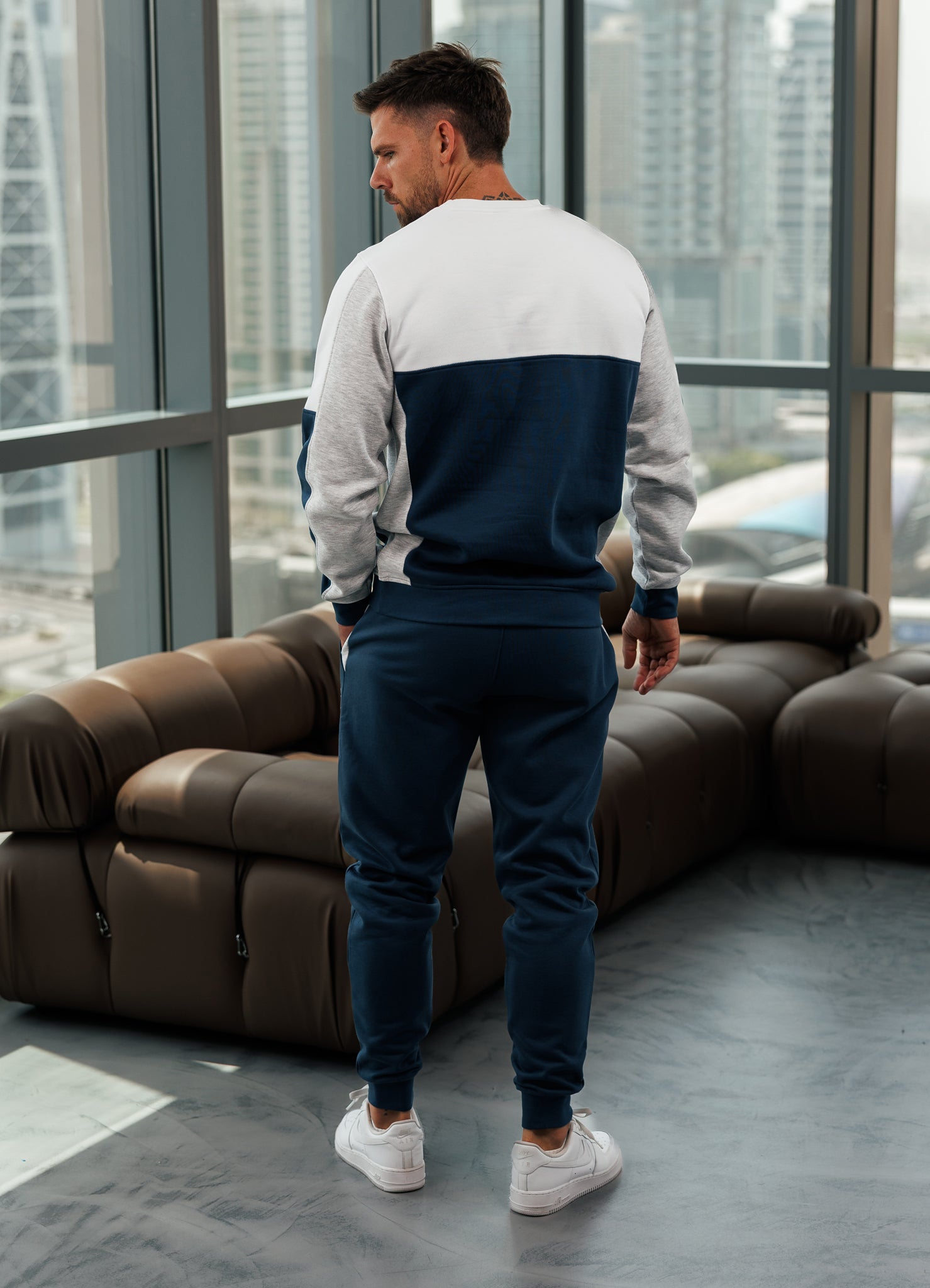 Gym King Contrast Panel Jogger - Moonlight Blue/Snow Marl