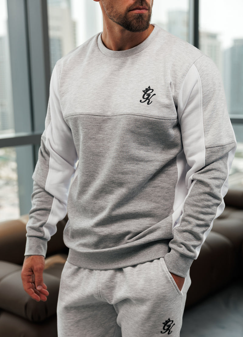 Gym King Contrast Panel Crew - Snow Marl/Grey Marl
