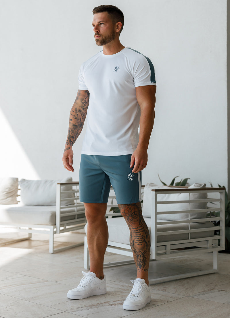 Gym King Core Plus Poly Tee - White/Stone Blue