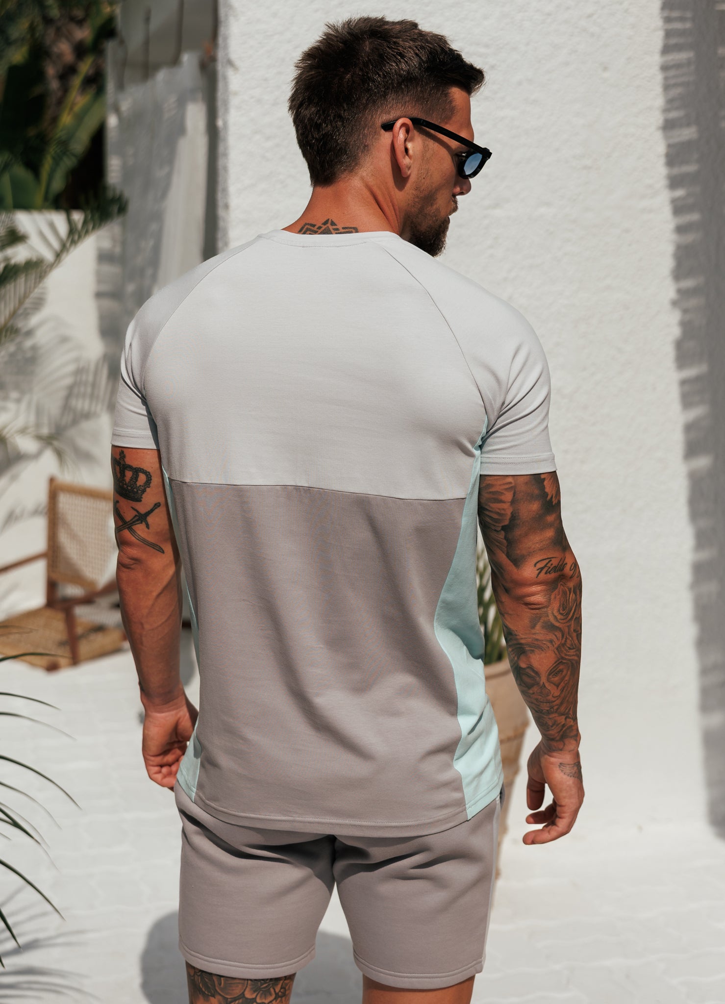 Gym King Contrast Panel Jersey Tee - Urban Grey/Light Grey/Mint