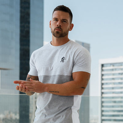Gym King Contrast Panel Jersey Tee - Snow Marl/Light Grey/White