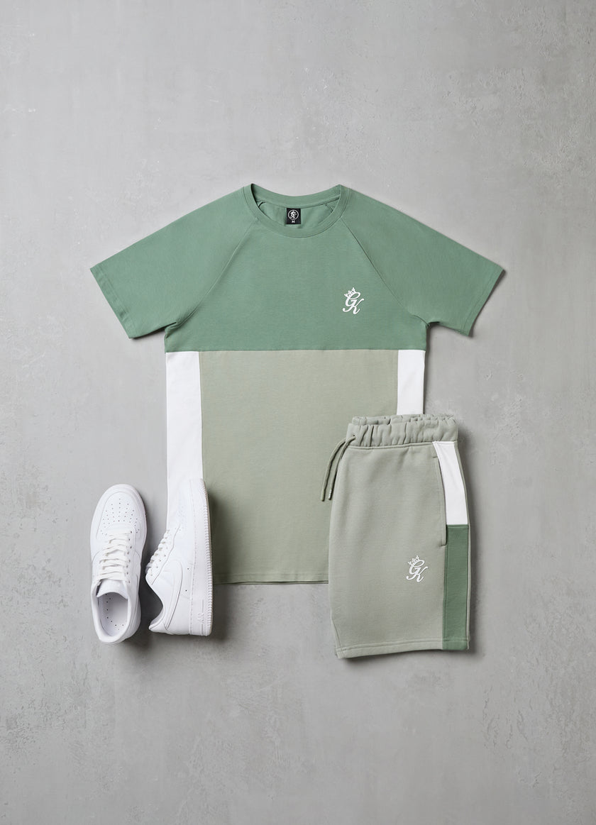 Gym King Contrast Panel Short - Fern/Soft Khaki/White
