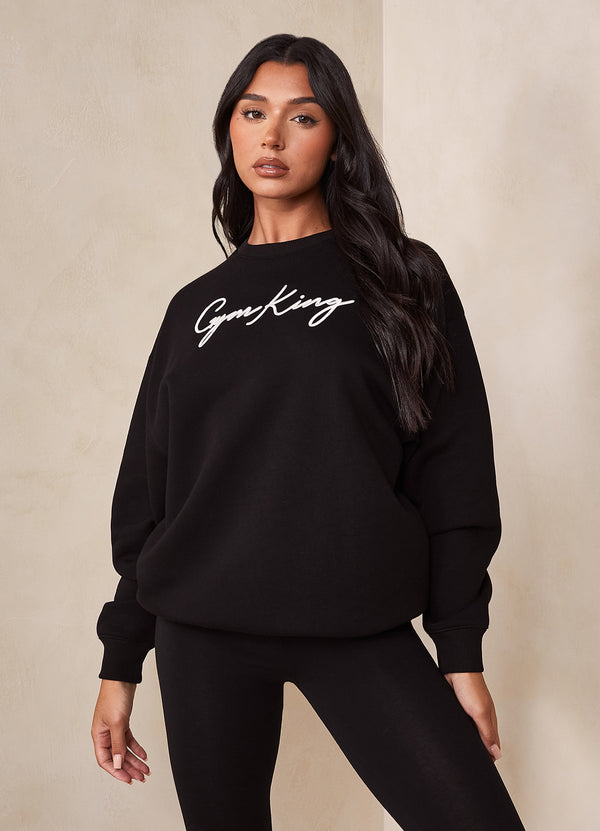 Gym King Script Crew - Black/White