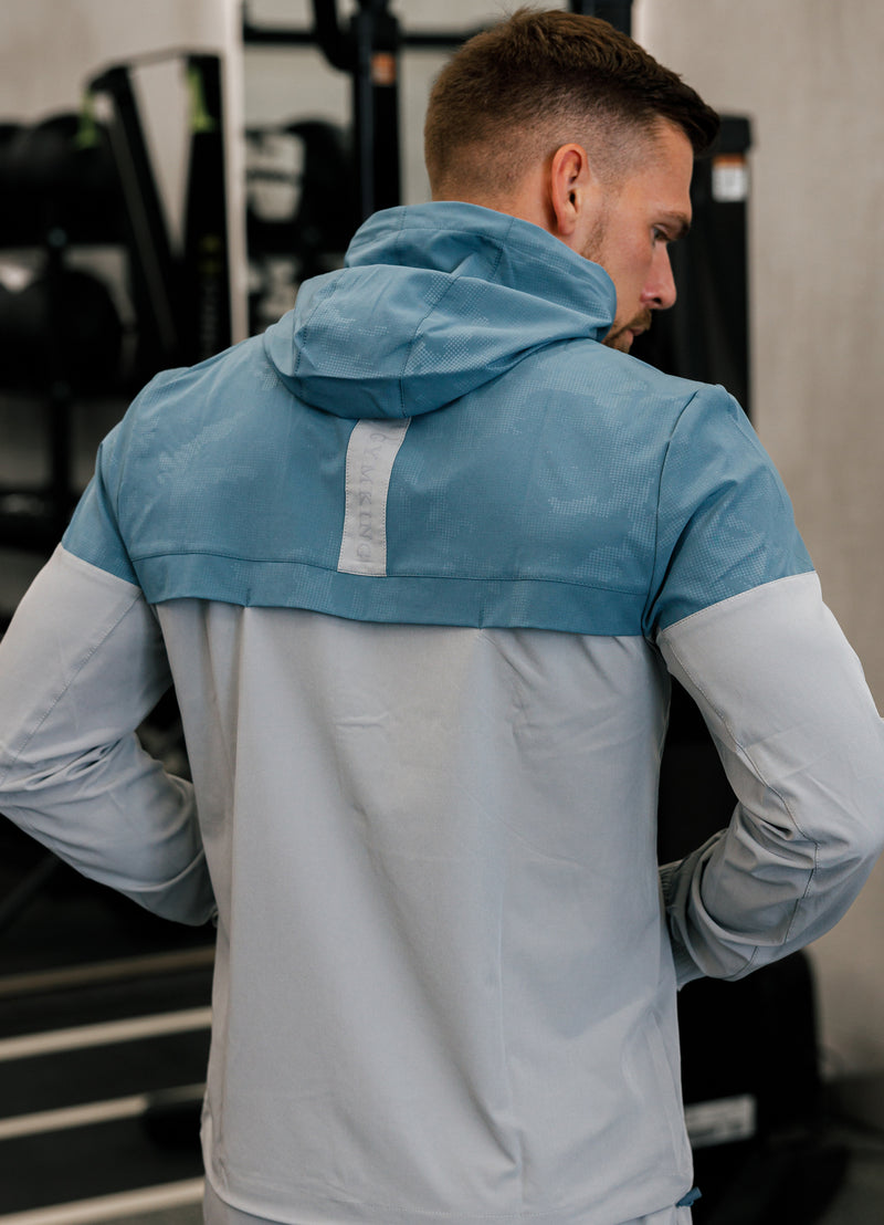 Gym King Debossed Camo Woven FZ Hood - Cloudy Grey/Lake Blue