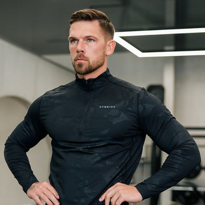 Gym King Debossed Camo 1/4 Zip Funnel - Black