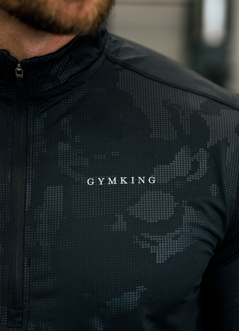 Gym King Debossed Camo 1/4 Zip Funnel - Black