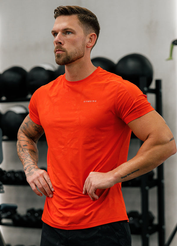 Gym King Debossed Camo Tee - Flame Orange