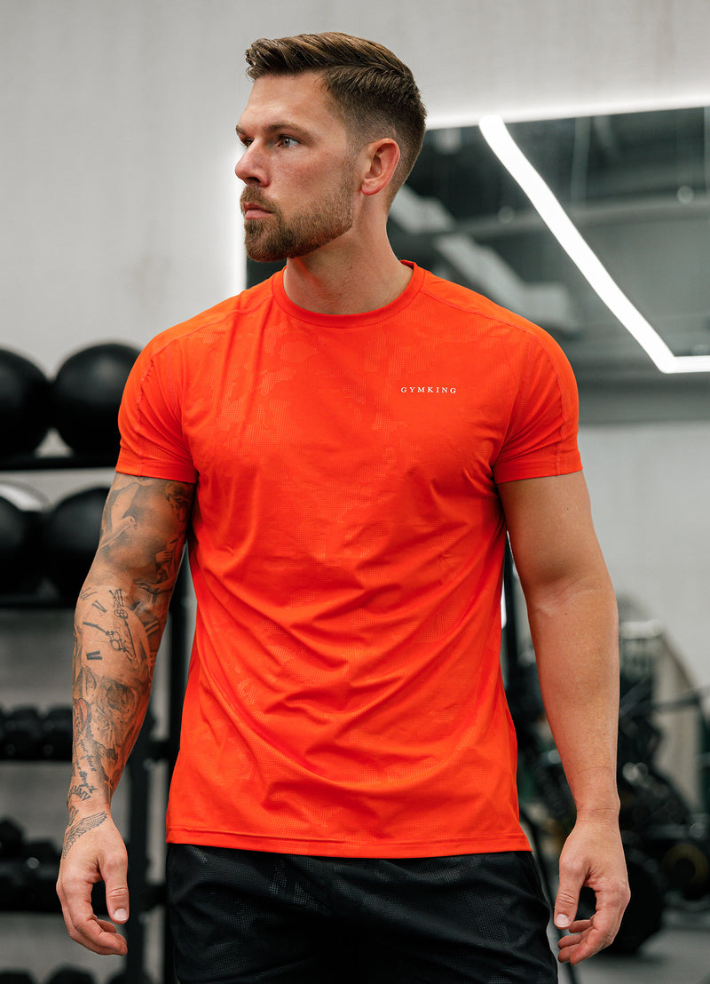 Gym King Debossed Camo Tee - Flame Orange