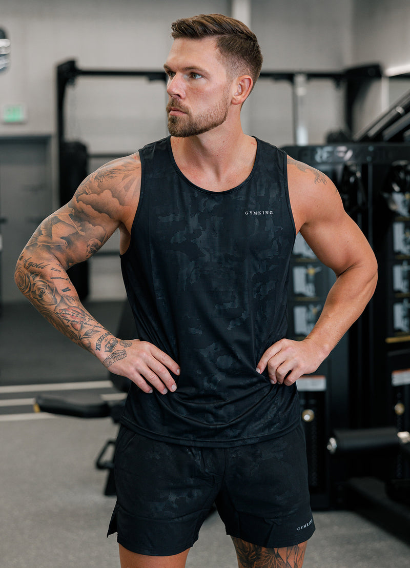 Gym King Debossed Camo Vest - Black