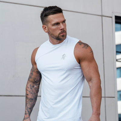 Gym King Energy Vest White men’s muscle fit gym vest breathable training top