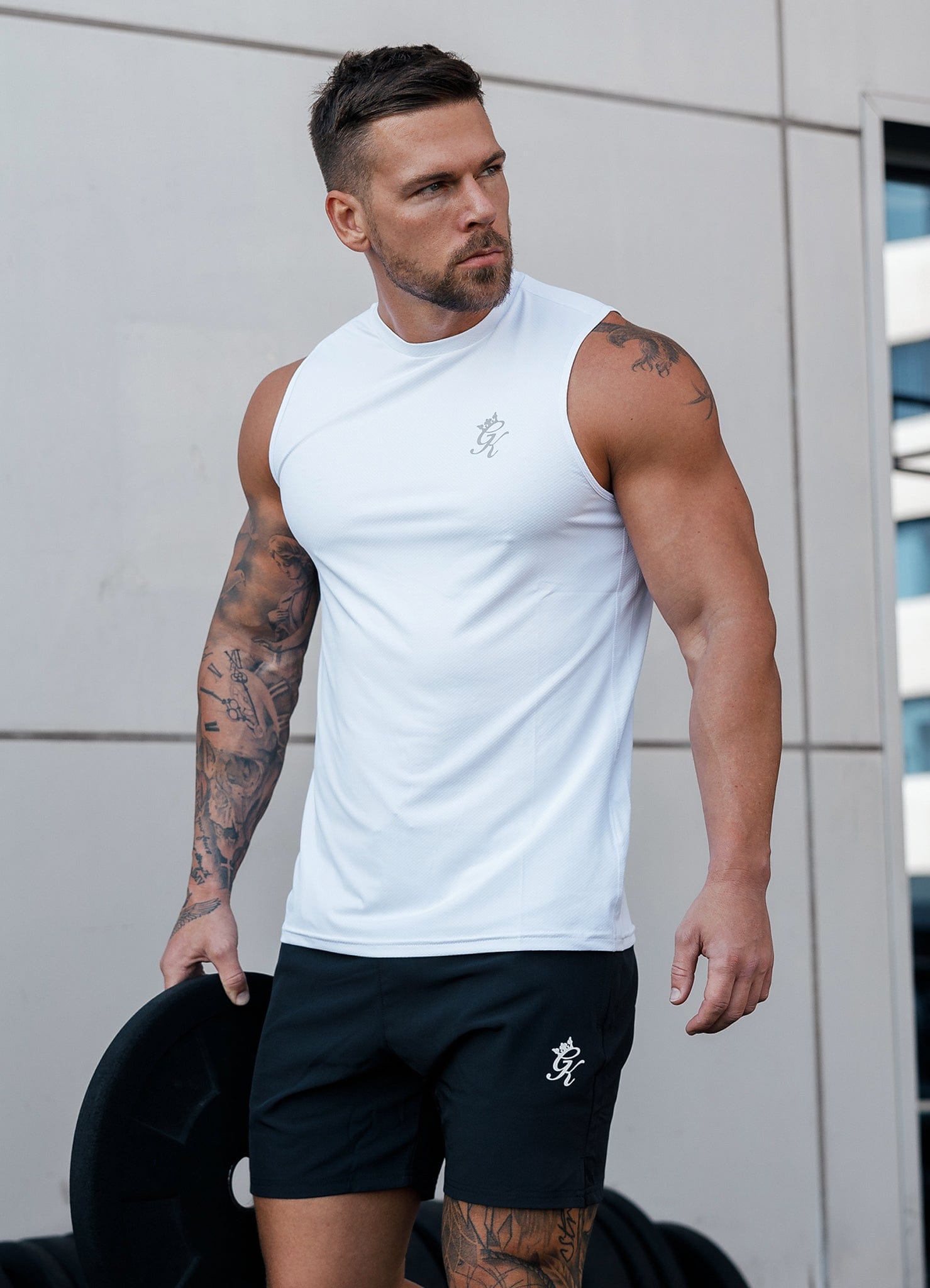 Gym King Energy Vest White men’s muscle fit gym vest breathable training top