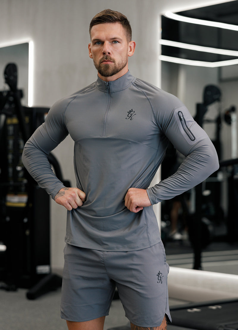 Gym King Flex 1/4 Zip Funnel Neck - Fossil Grey/Black