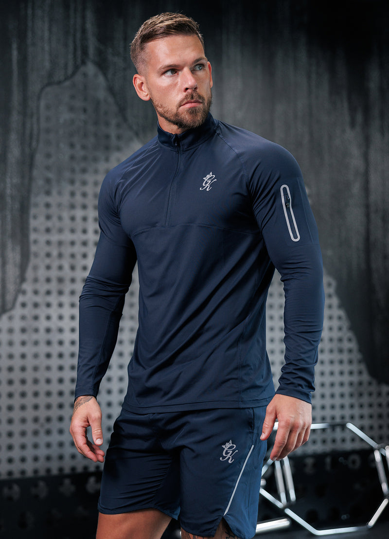 Gym King Flex 1/4 Zip Funnel - Dark Navy/Silver