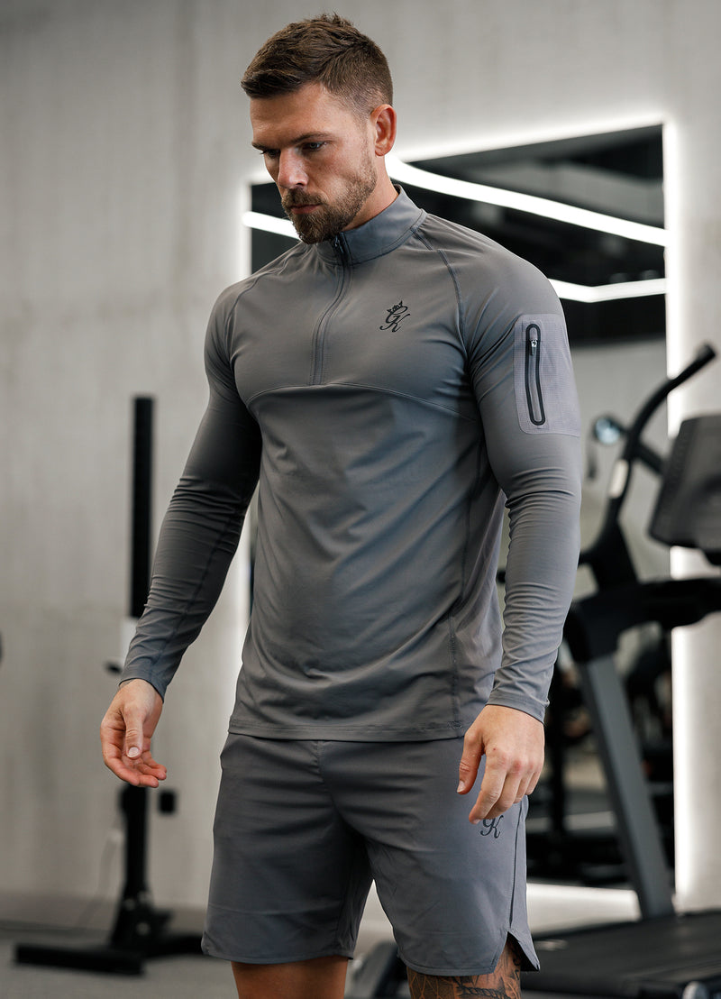 Gym King Flex 1/4 Zip Funnel Neck - Fossil Grey/Black