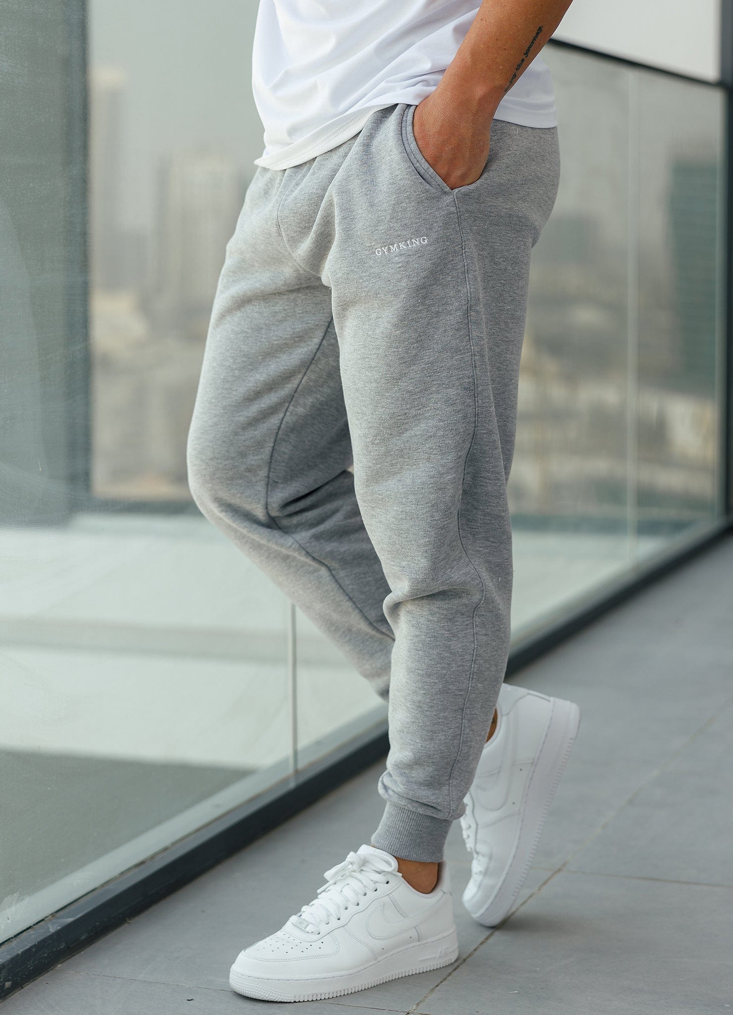 Gym King Fundamental Linear Hood Tracksuit - Grey Marl