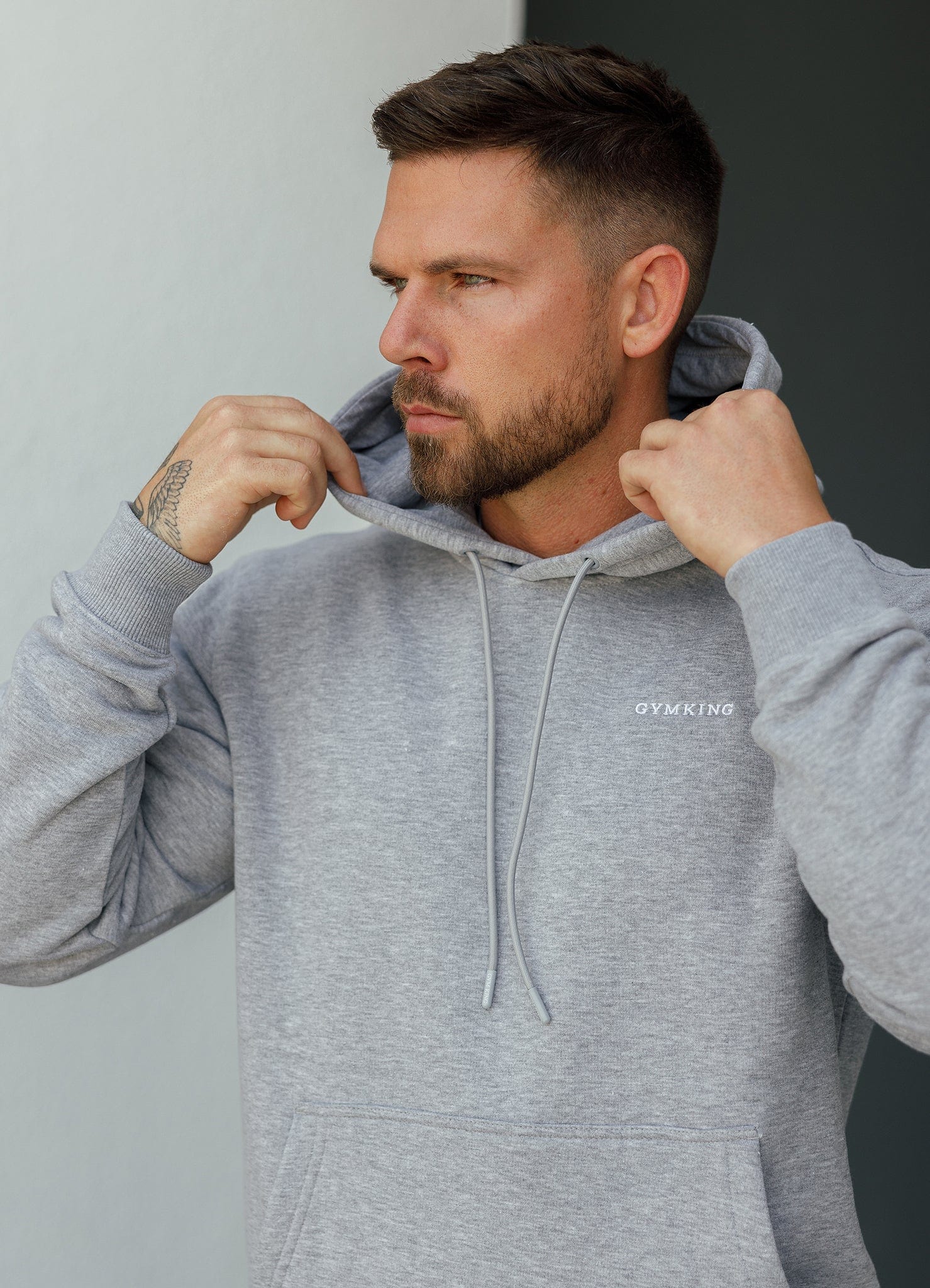Gym King Fundamental Linear Hood Tracksuit - Grey Marl