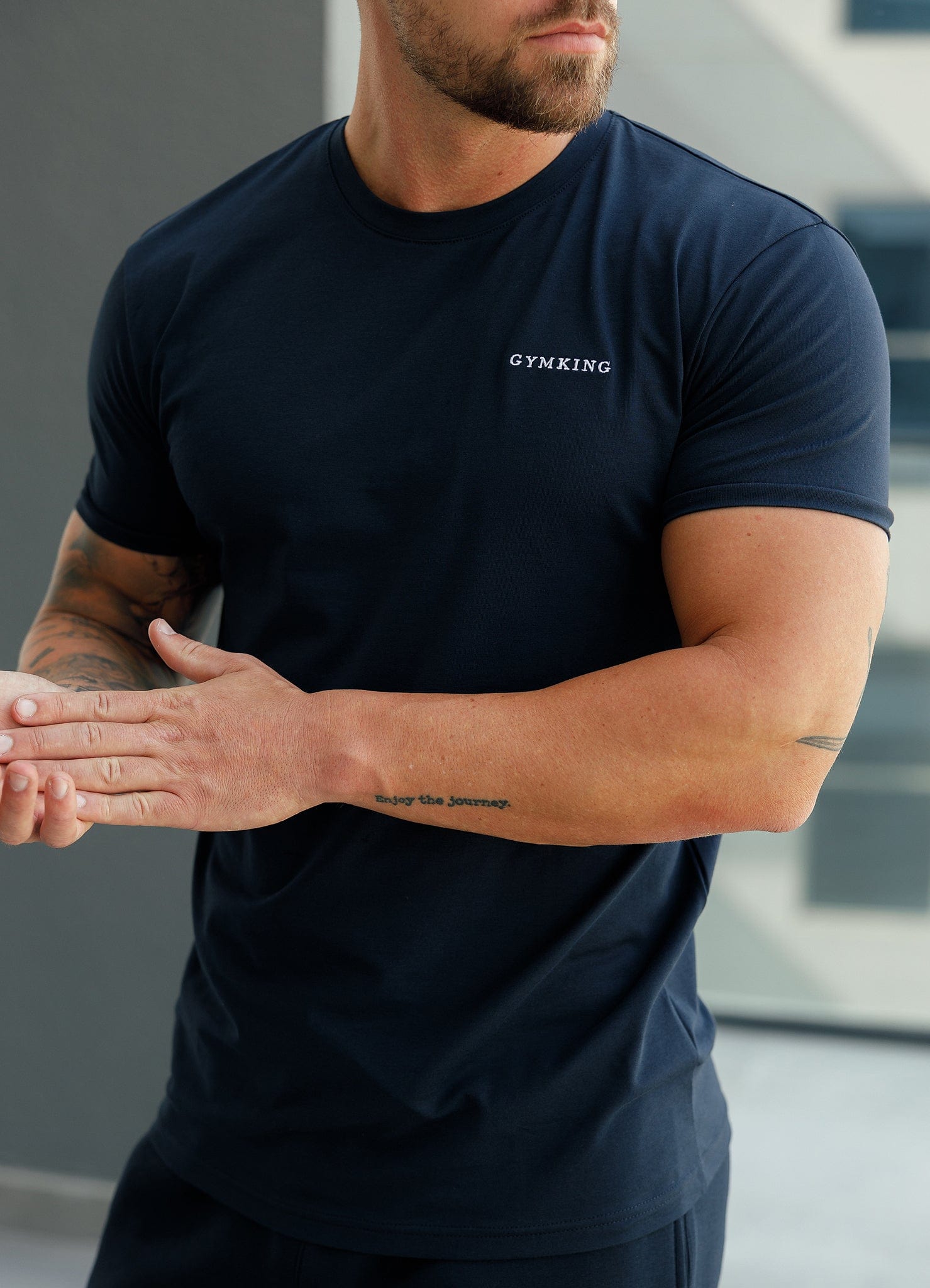 Gym King Fundamental Linear Tee - Navy
