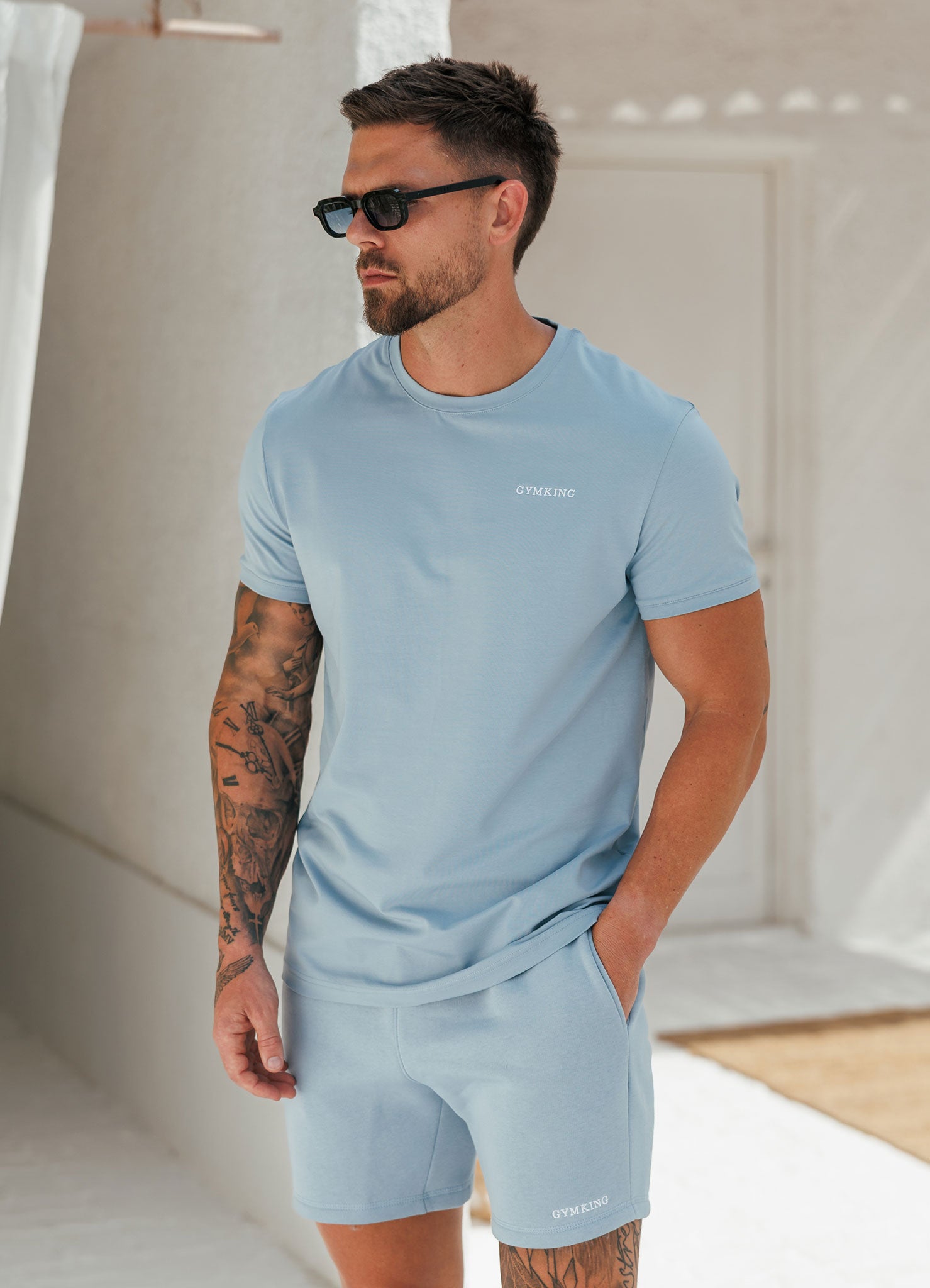 Gym King Fundamental Linear Tee - Powder Blue