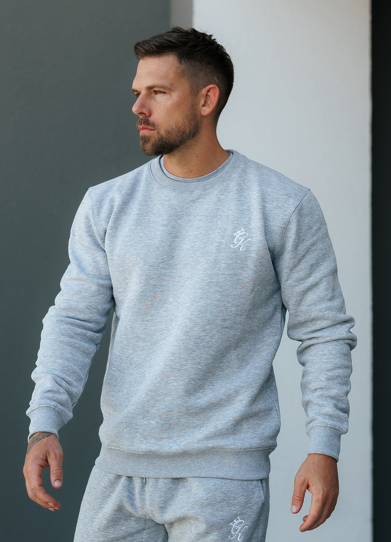 Gym King Fundamental Crew Tracksuit - Grey Marl