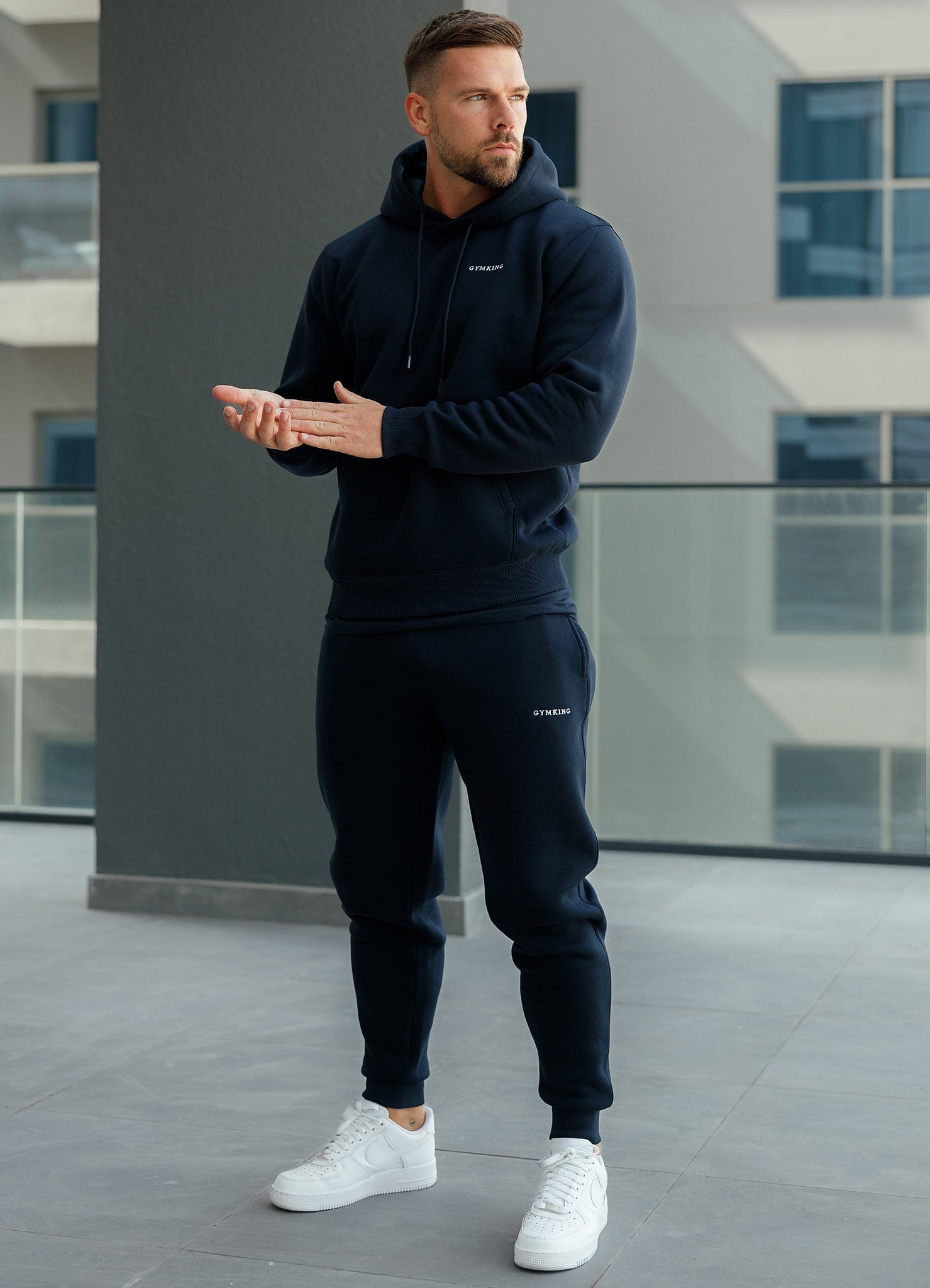 Men's navy blue fleece jogger and hoodie tracksuit