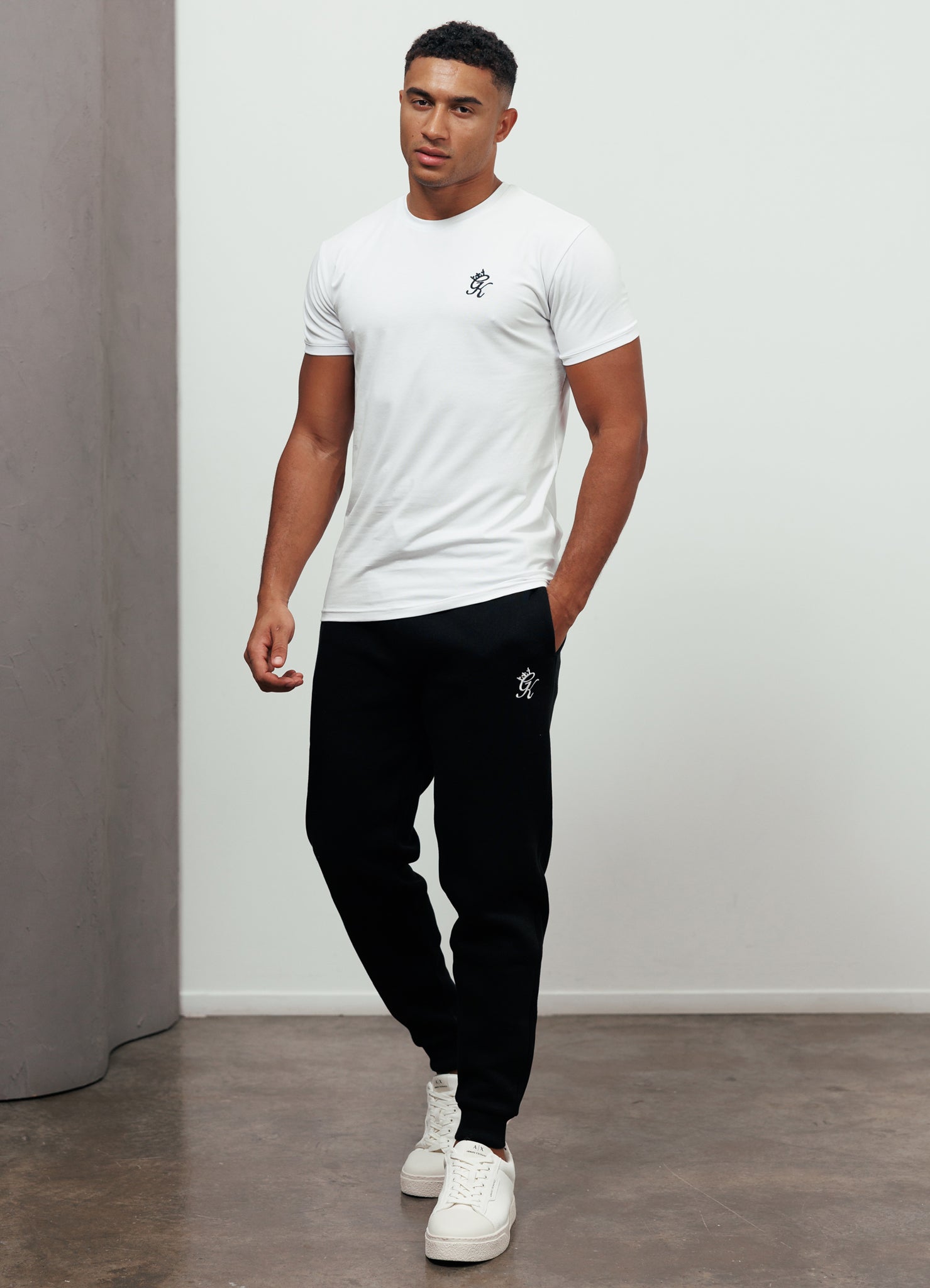Men's Gym King Black Fleece Joggers and white tee