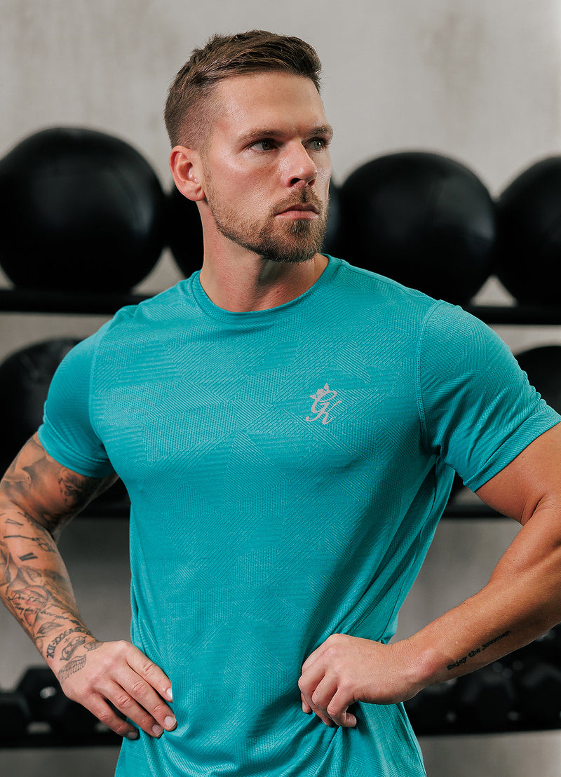 Gym King Geometric Knit Tee - Ultra Marine Green