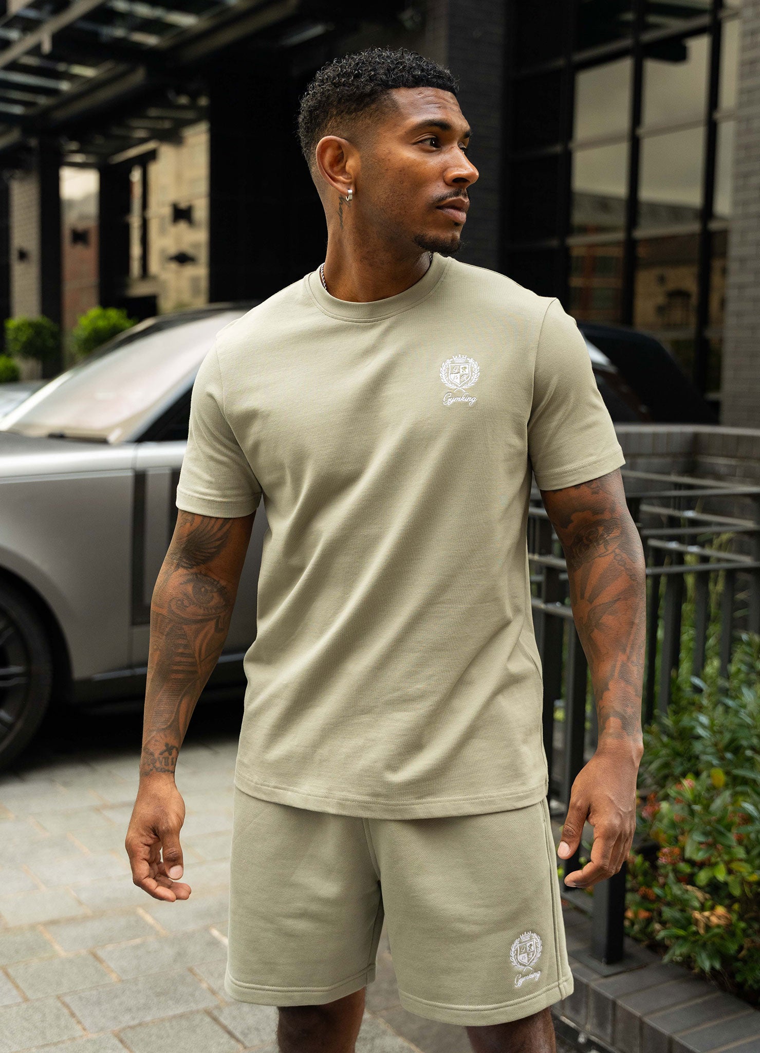 Gym King Heritage Crest Jersey T-Shirt - Soft Khaki
