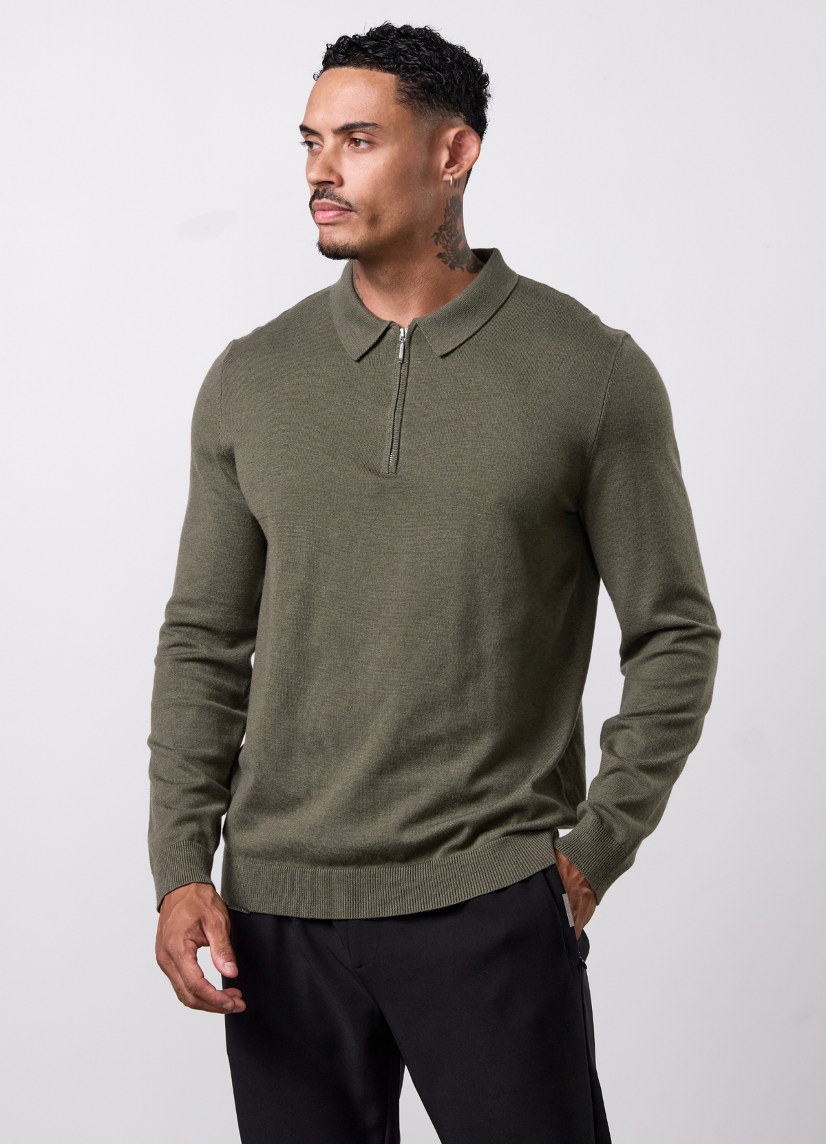 Gym King Signature Knit Long Sleeve Polo - Moss Green