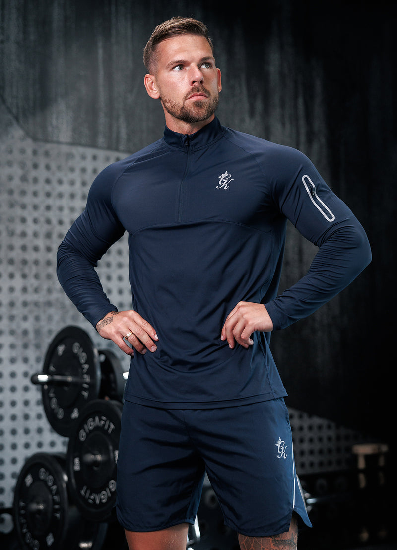 Gym King Flex 1/4 Zip Funnel - Dark Navy/Silver