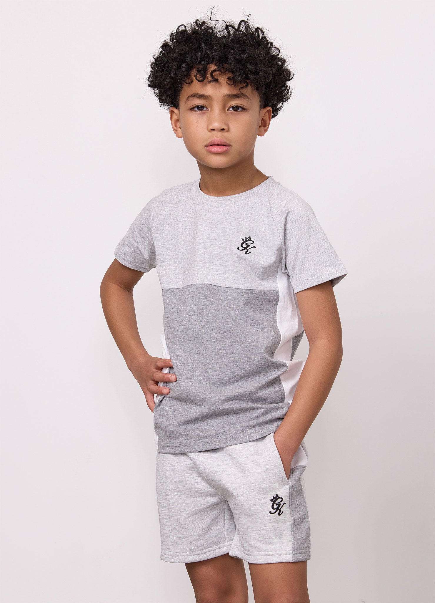 Gym King Younger Kids Contrast Panel Tee - Snow Marl/Grey Marl/White